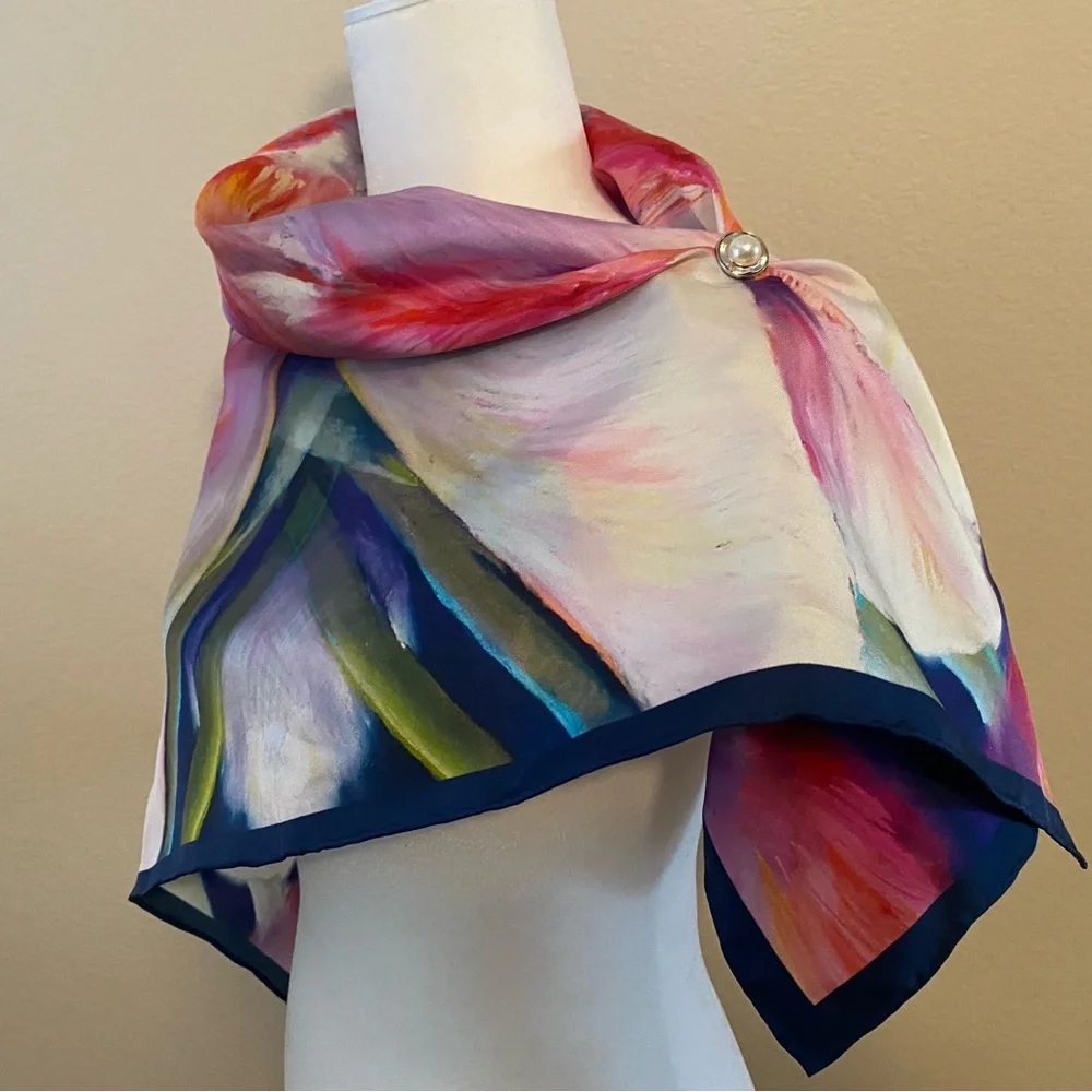 BONUS GIFT Mulberry Silk HANDMADE Vibrant Abstract Colorful Scarf Shawl Wrap